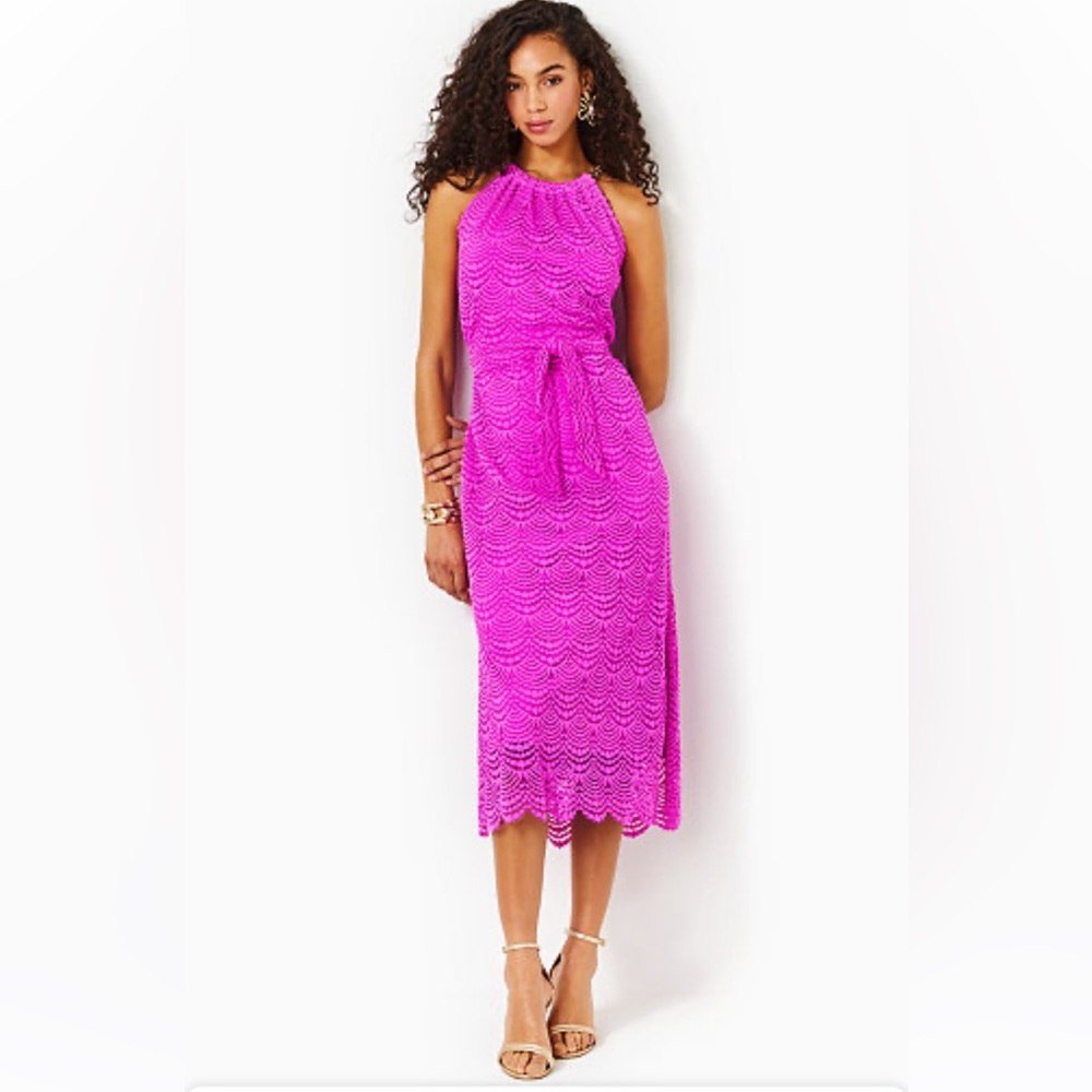 LILLY PULITZER NEW PURPLE BINGHAM MIDI SHIRT DRESS SIZE LARGE
